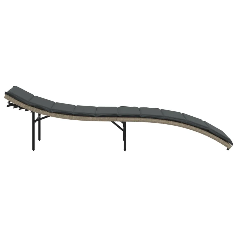 Chaise longue et coussin gris clair 55x199x50 cm résine tressée - 5