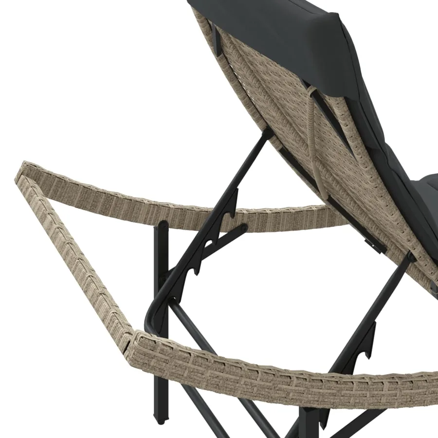 Chaise longue et coussin gris clair 55x199x50 cm résine tressée - 8