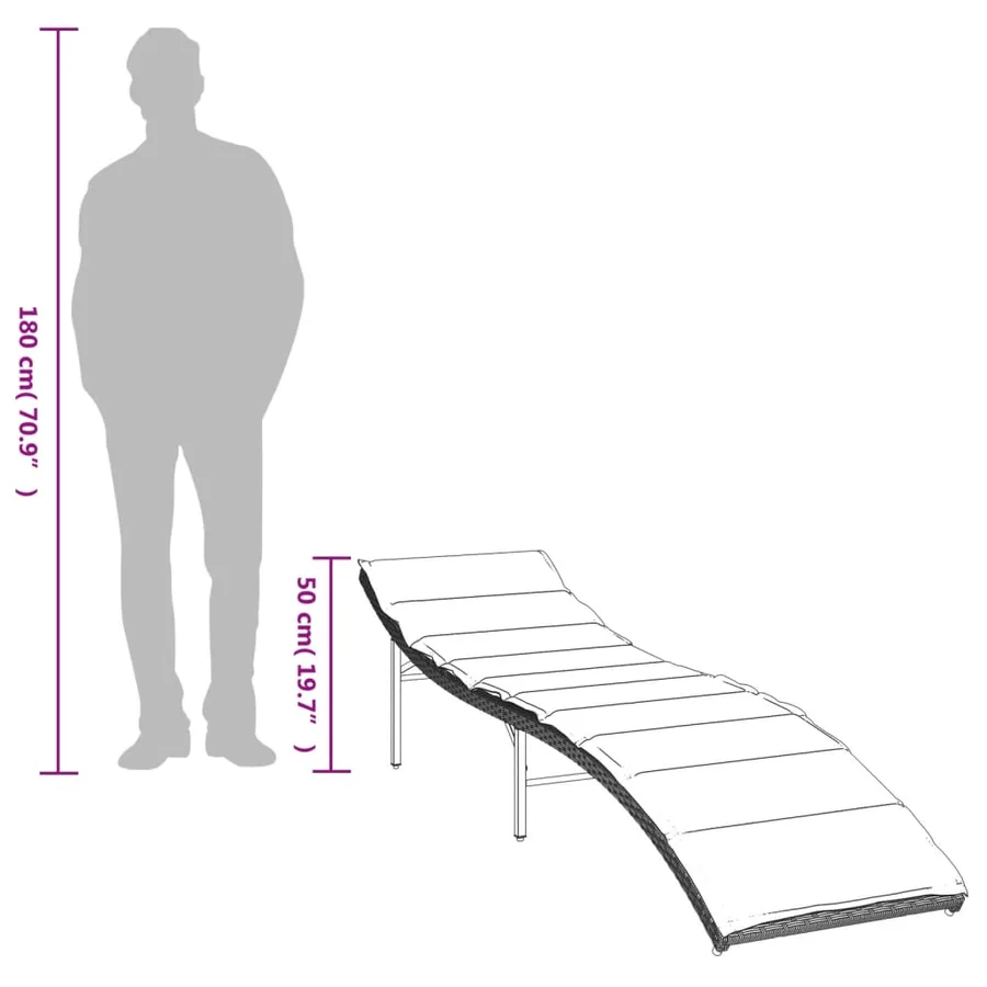 Chaise longue et coussin gris clair 55x199x50 cm résine tressée - 9