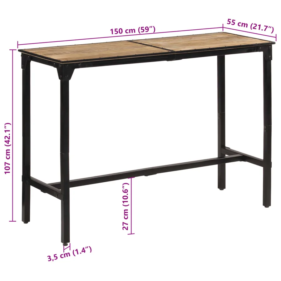 Ensemble de bar 7 pcs bois de manguier brut massif et métal - 17
