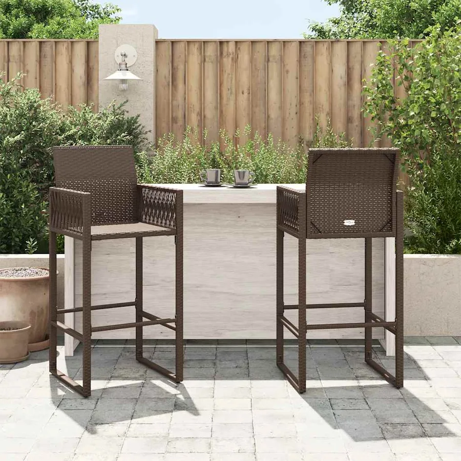 Tabourets de bar de jardin lot de 2 marron résine tressée - 3