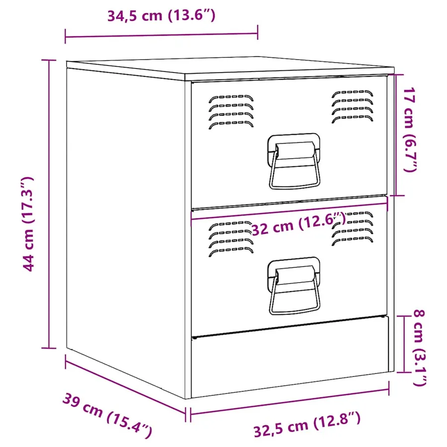 Table de chevet rose 34,5x39x44 cm acier - 14