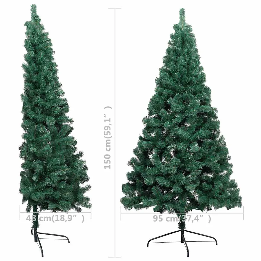 Demi-arbre de Noël artificiel pré-éclairé et boules vert 150 cm - 14