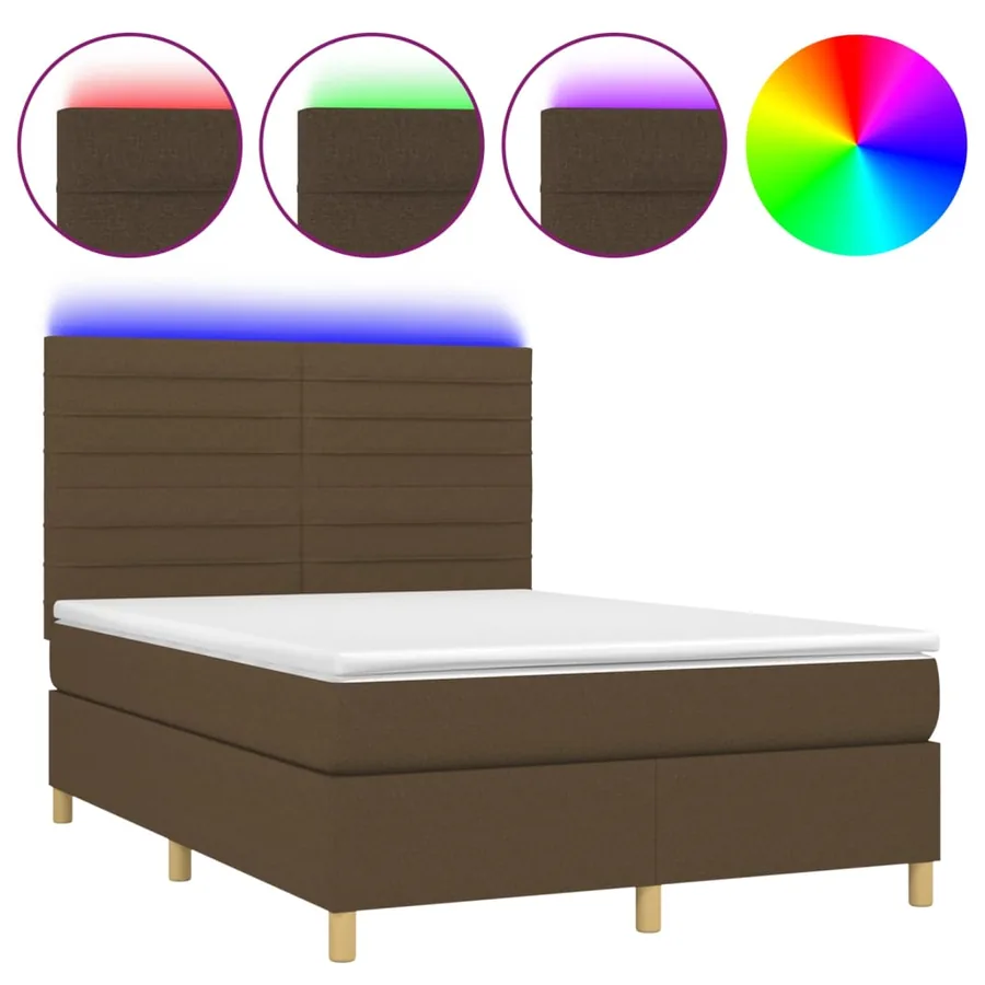 Sommier à lattes de lit matelas et LED Marron foncé 140x190 cm - 2