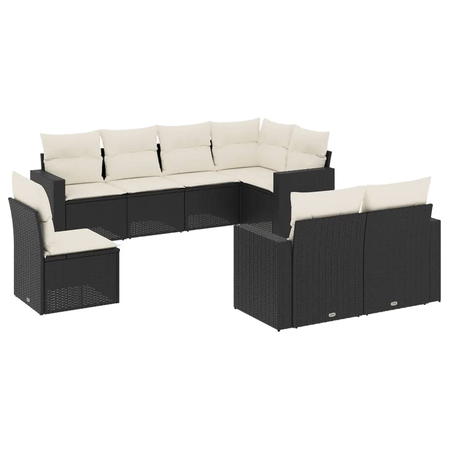 Salon de jardin 8 pcs avec coussins noir résine tressée - 2