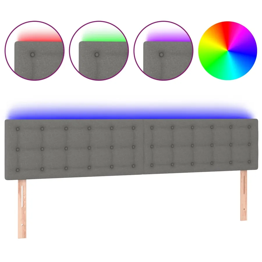 Tête de lit à LED Gris foncé 160x5x78/88 cm Tissu - 2