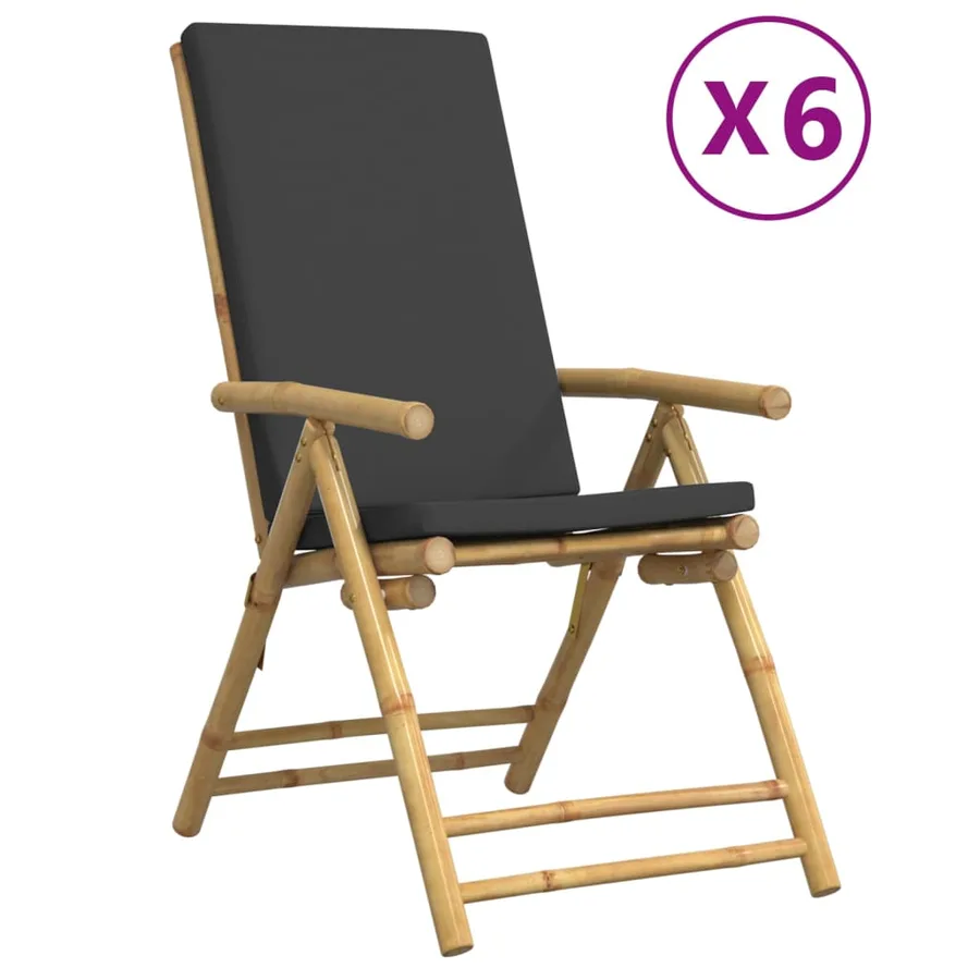 Chaises inclinables de jardin pliantes lot de 6 coussins bambou - 2