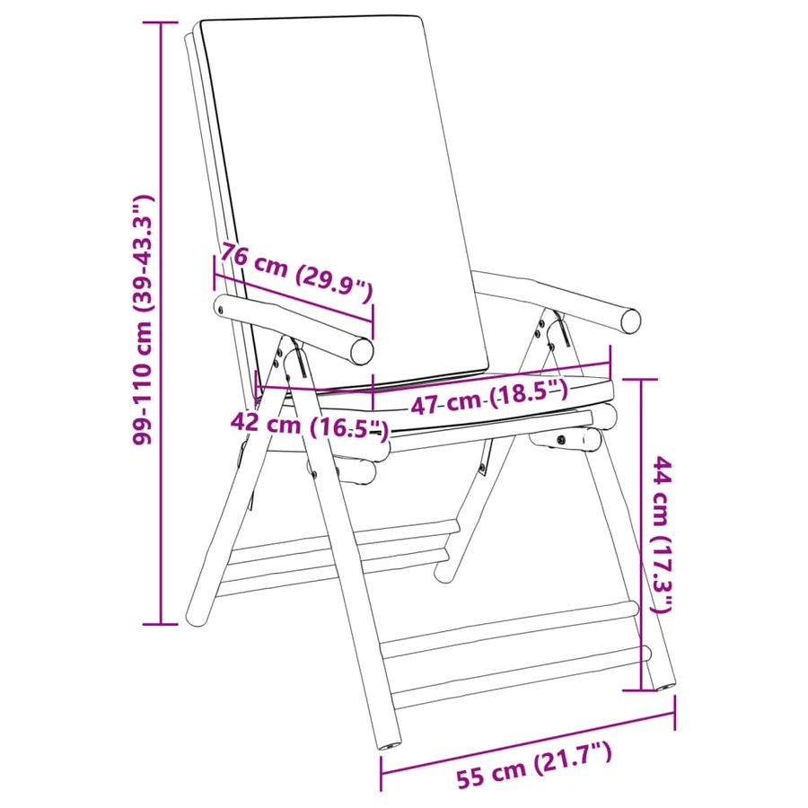 Chaises inclinables de jardin pliantes lot de 2 coussins bambou - 10