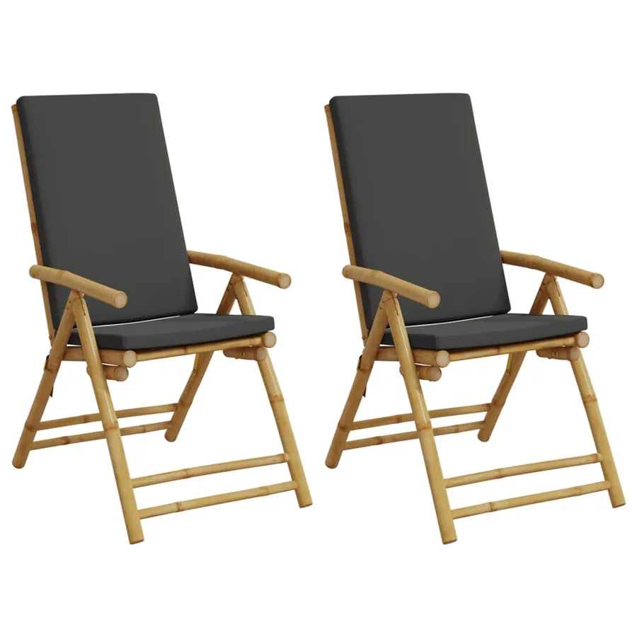 Chaises inclinables de jardin pliantes lot de 2 coussins bambou - 2