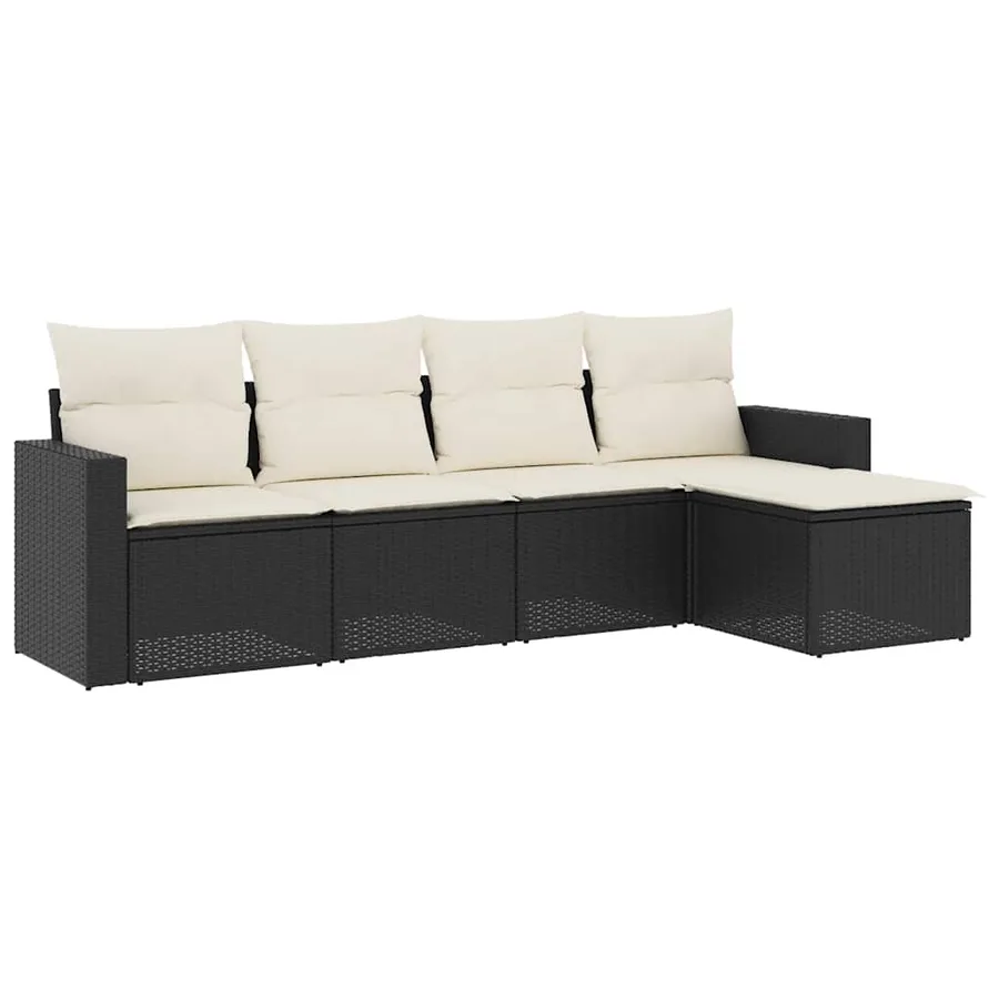 Salon de jardin 5 pcs avec coussins noir résine tressée - 2