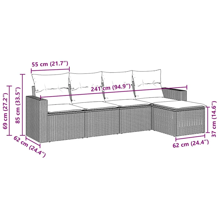 Salon de jardin 5 pcs avec coussins noir résine tressée - 3