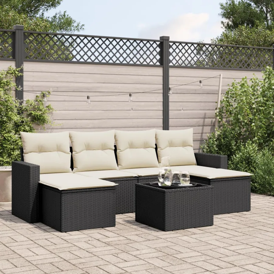 Salon de jardin 7 pcs avec coussins noir résine tressée 55 x 62 x 69 cm - 56,2 kg