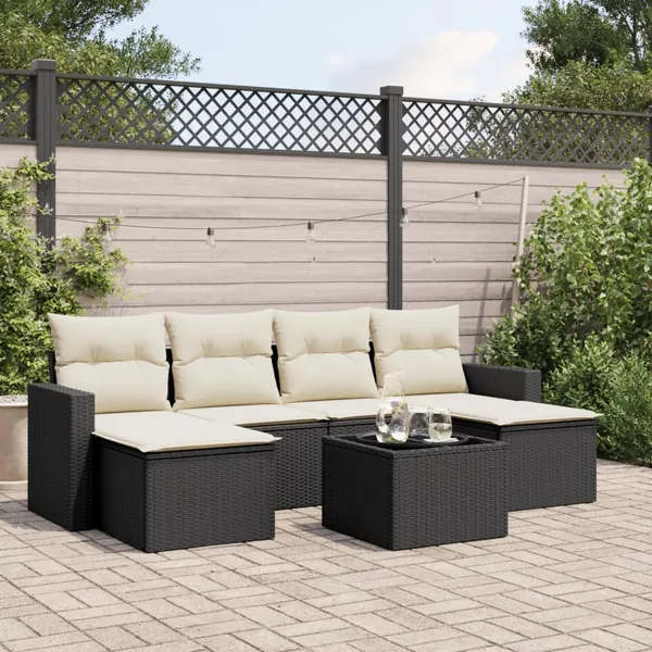 Salon de jardin 7 pcs avec coussins noir résine tressée 55 x 62 x 69 cm - 56,2 kg