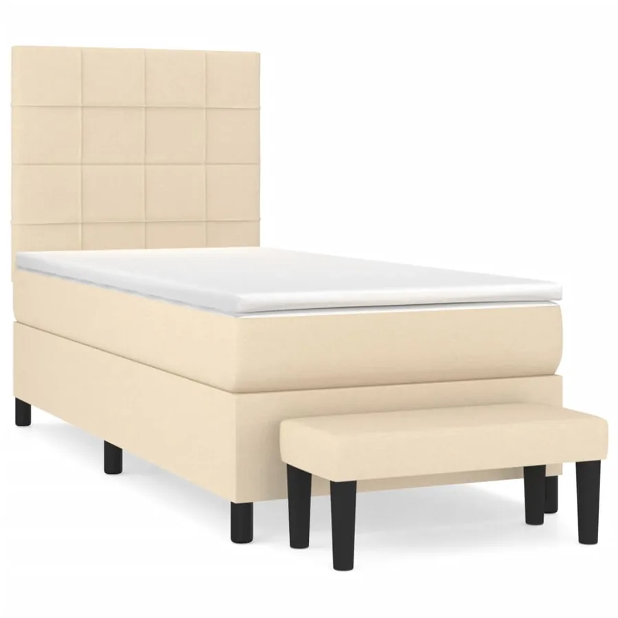Sommier à lattes de lit avec matelas Crème 90x200 cm Tissu - 2