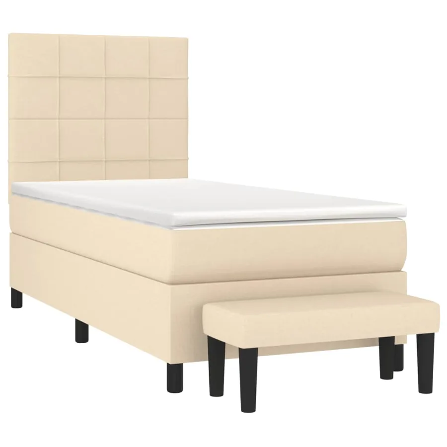 Sommier à lattes de lit avec matelas Crème 90x200 cm Tissu - 3