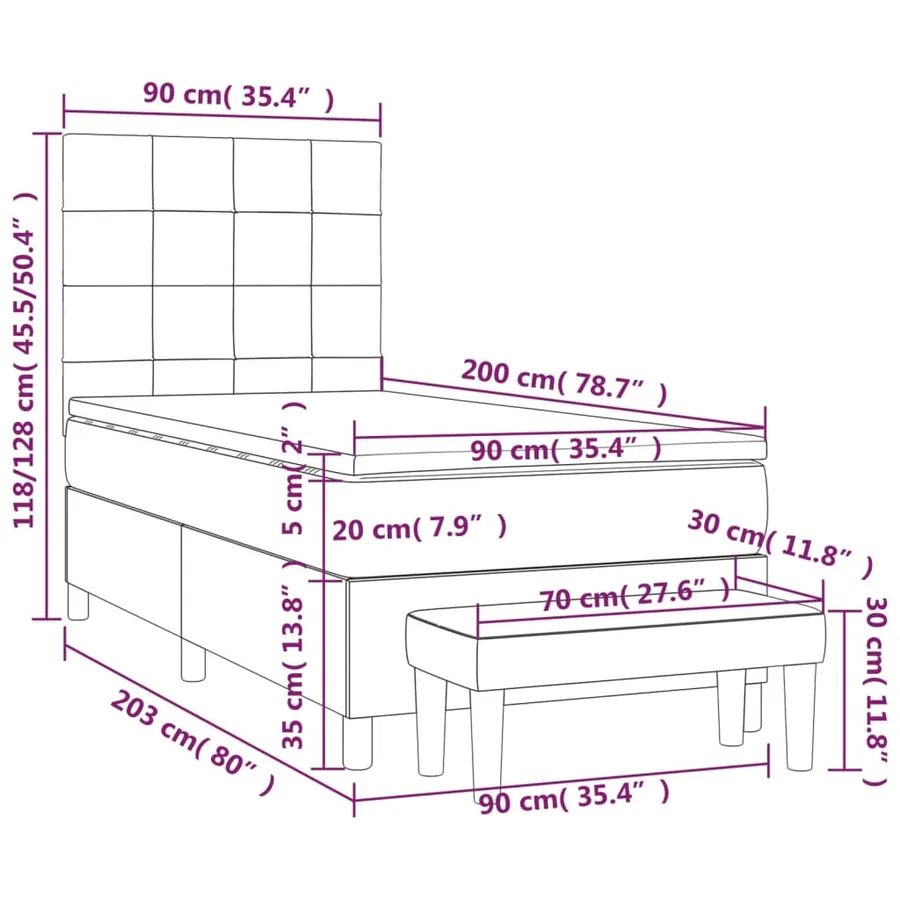 Sommier à lattes de lit avec matelas Crème 90x200 cm Tissu - 8