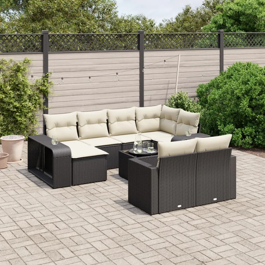 Salon de jardin 11 pcs avec coussins noir résine tressée
