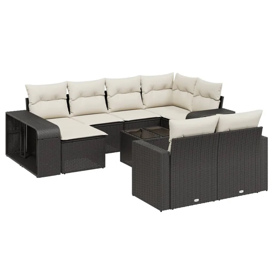 Salon de jardin 11 pcs avec coussins noir résine tressée - 2
