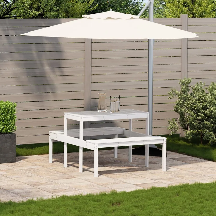 Table de pique-nique blanc 110x134x75 cm bois massif de pin - 3