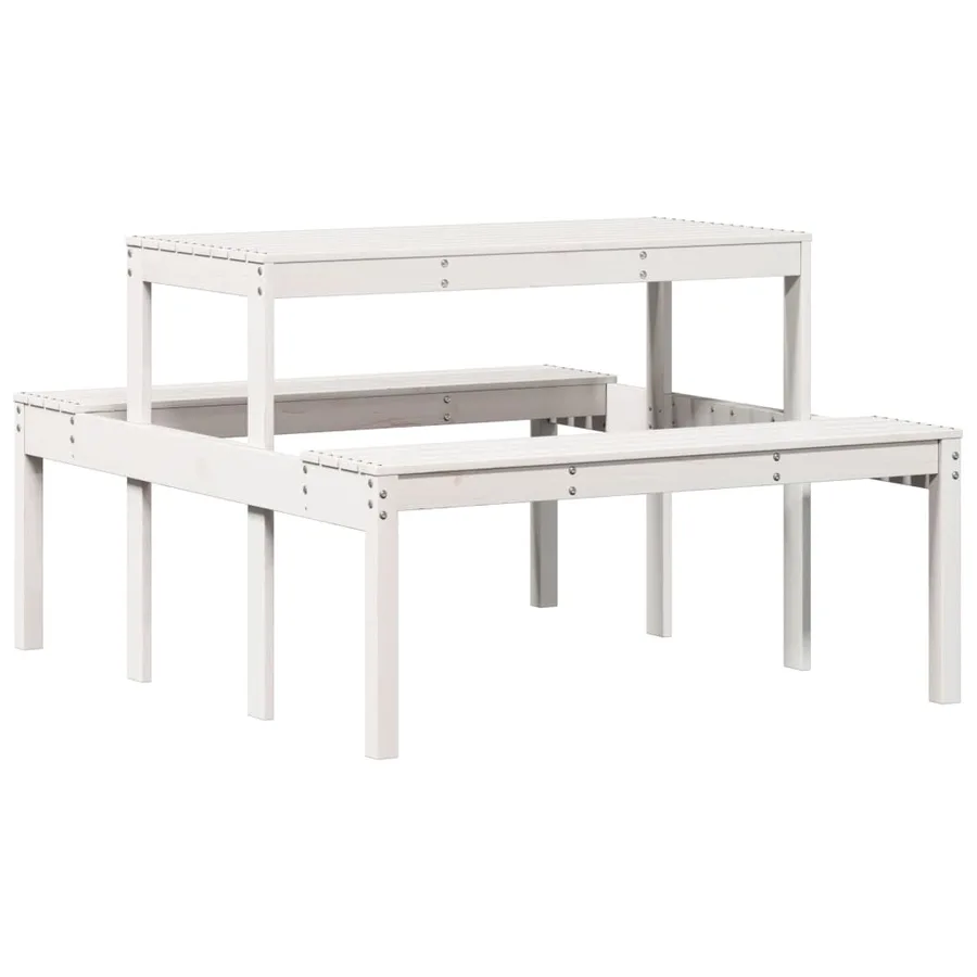 Table de pique-nique blanc 110x134x75 cm bois massif de pin - 6