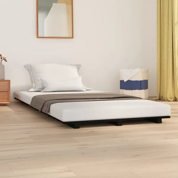 Cadre de lit sans matelas noir 100x200 cm bois massif de pin