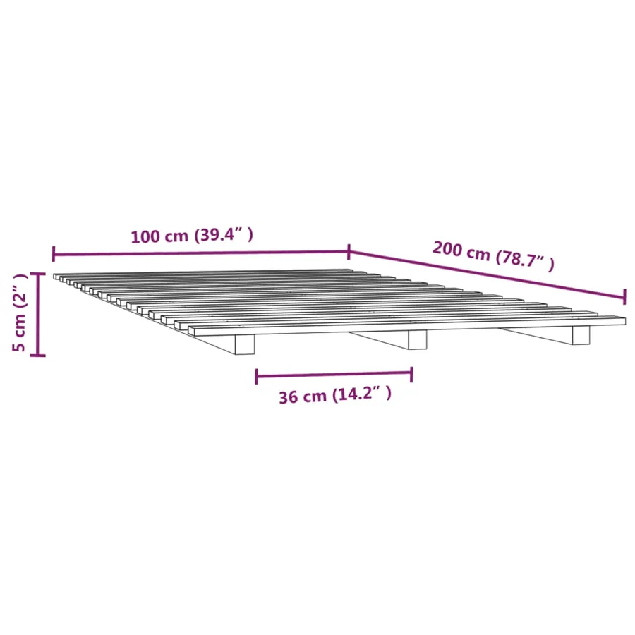Cadre de lit sans matelas noir 100x200 cm bois massif de pin - 8
