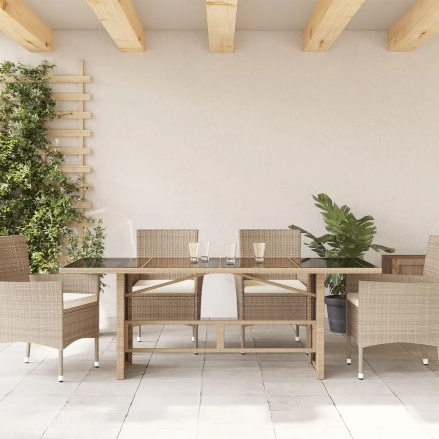 Table de jardin dessus en verre beige 190x80x74 cm - 3