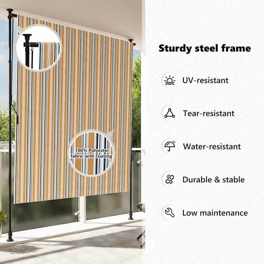Store roulant d'extérieur jaune et blanc 150x270 cm tissu acier - 10