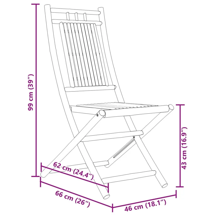 Chaises pliables de jardin lot de 4 46x66x99 cm bambou - 10