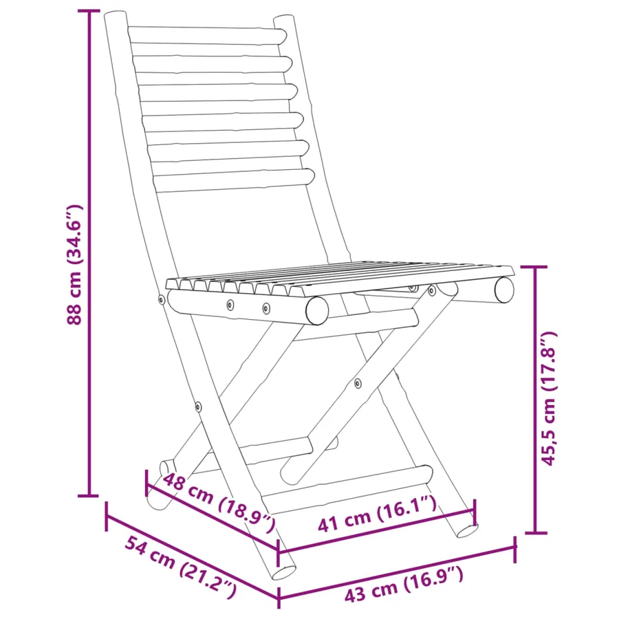 Chaises pliables de jardin lot de 2 43x54x88 cm bambou - 10
