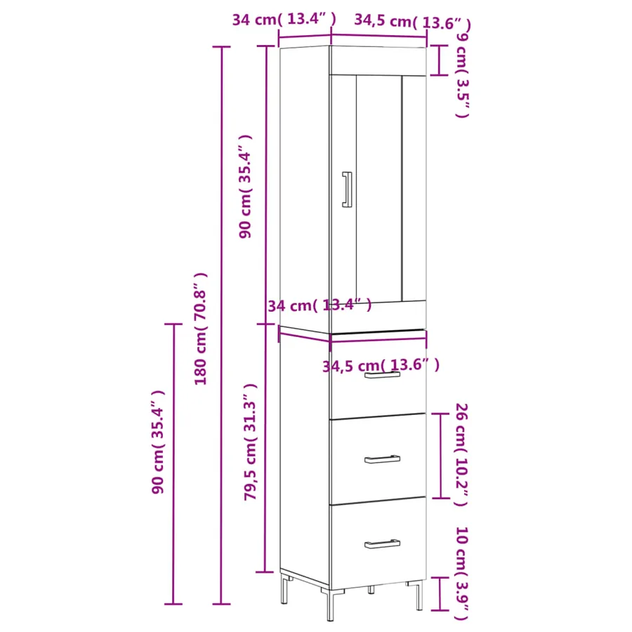 Buffet haut Sonoma gris 34,5x34x180 cm Bois d'ingénierie - 14