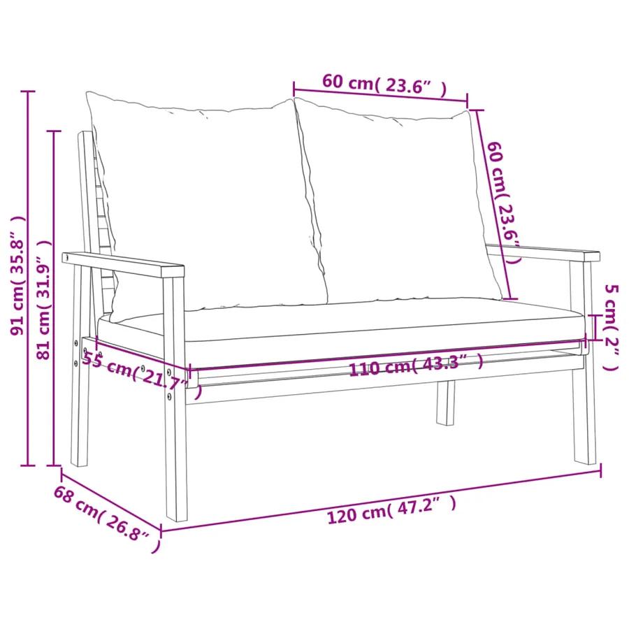 Canapé de jardin 120 cm avec coussin bois d'acacia massif - 8