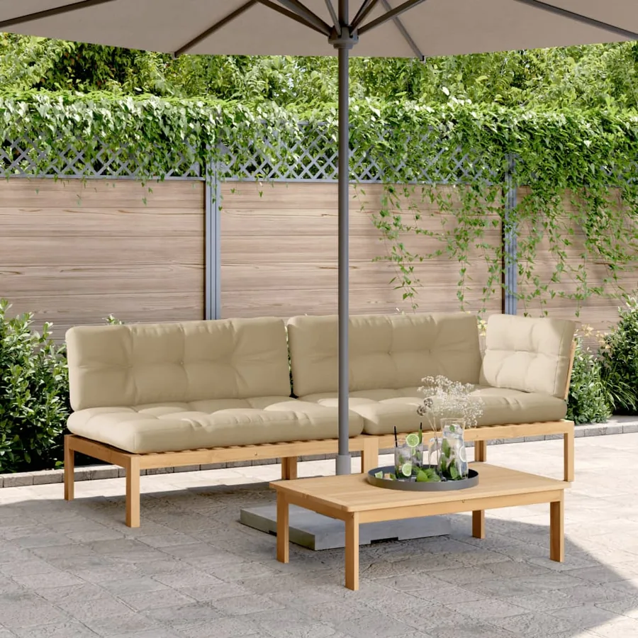 Salon palette de jardin avec coussins 3pcs bois d'acacia massif