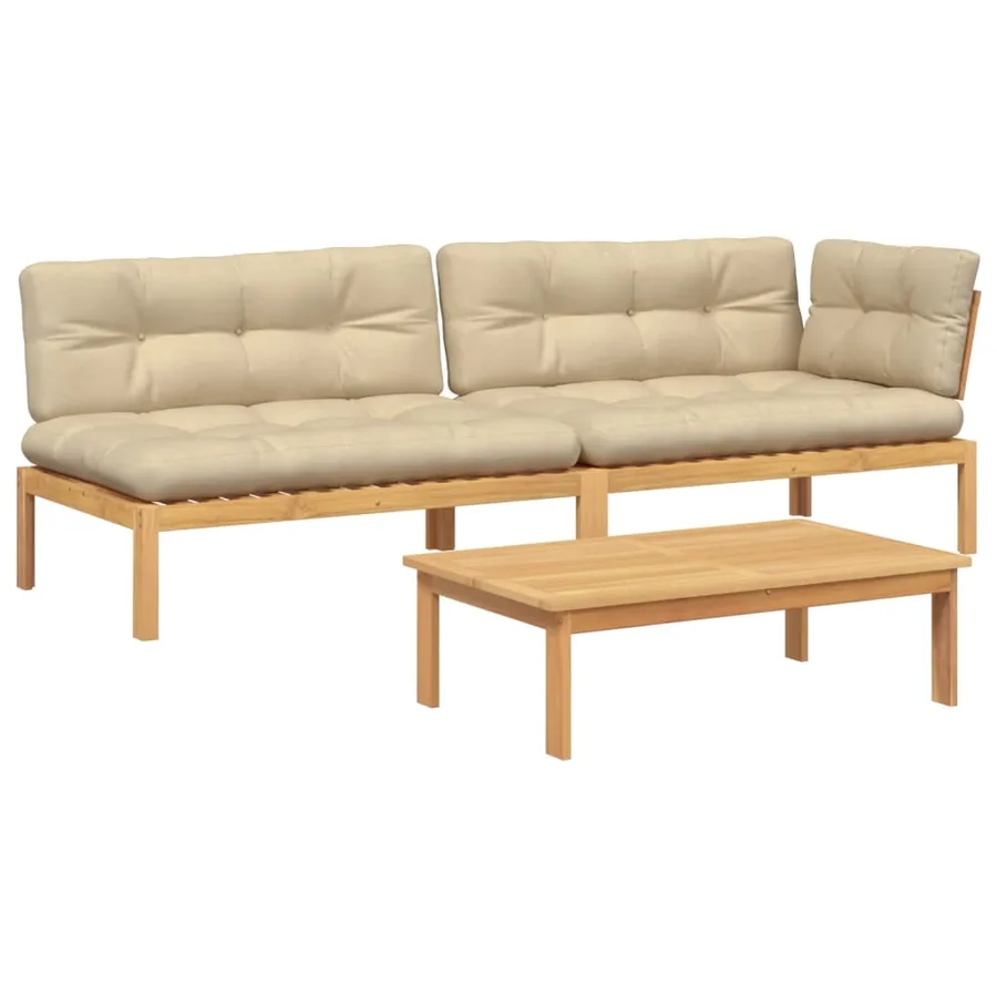 Salon palette de jardin avec coussins 3pcs bois d'acacia massif - 2