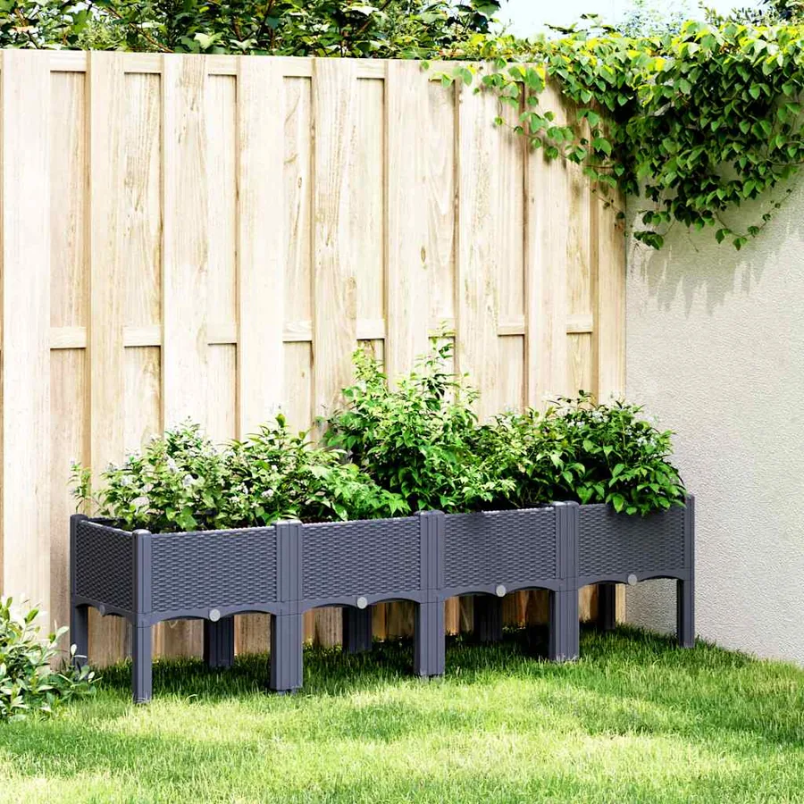 Jardinière avec pieds bleu gris 160x40x42 cm PP