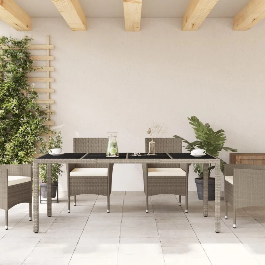 Table de jardin dessus en verre gris clair résine tressée - 3