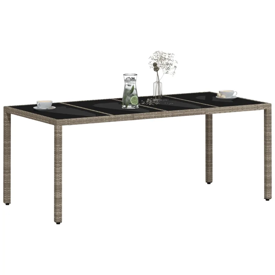 Table de jardin dessus en verre gris clair résine tressée - 4