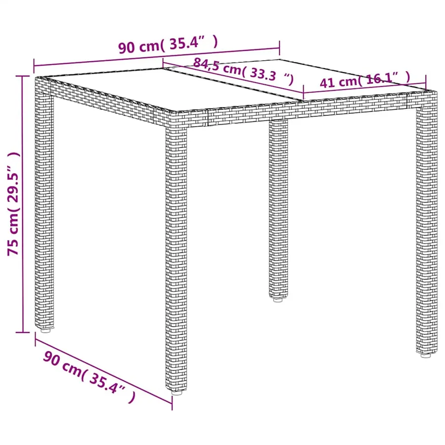 Table de jardin dessus en verre blanc 90x90x75cm résine tressée - 11