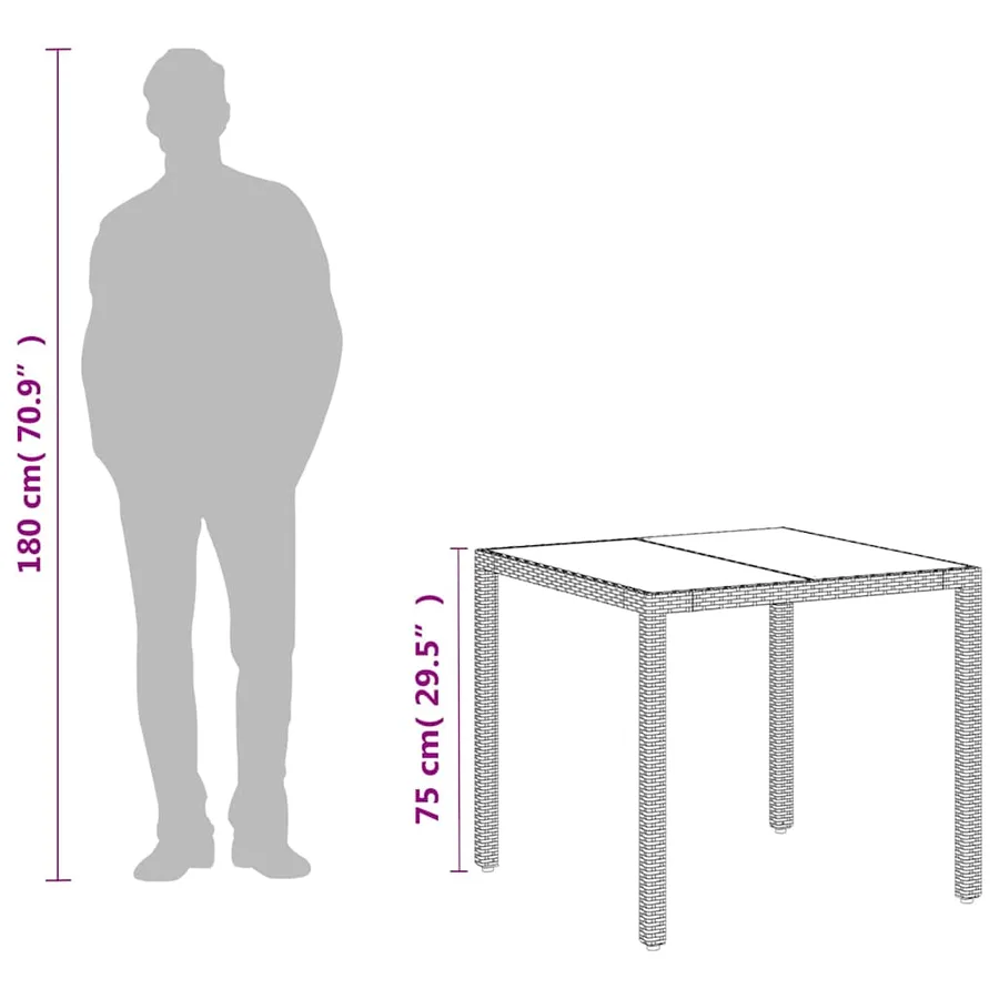 Table de jardin dessus en verre blanc 90x90x75cm résine tressée - 12