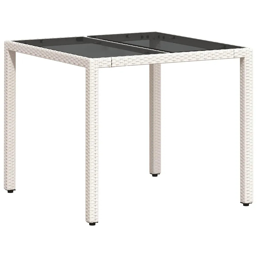 Table de jardin dessus en verre blanc 90x90x75cm résine tressée - 2