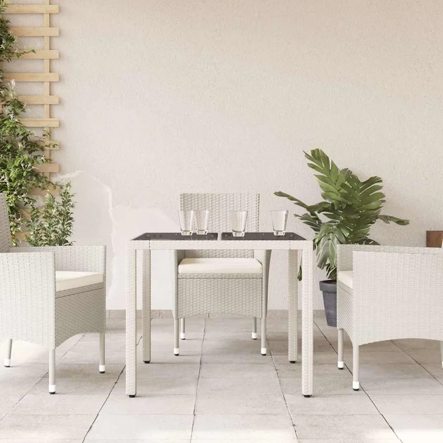 Table de jardin dessus en verre blanc 90x90x75cm résine tressée - 3