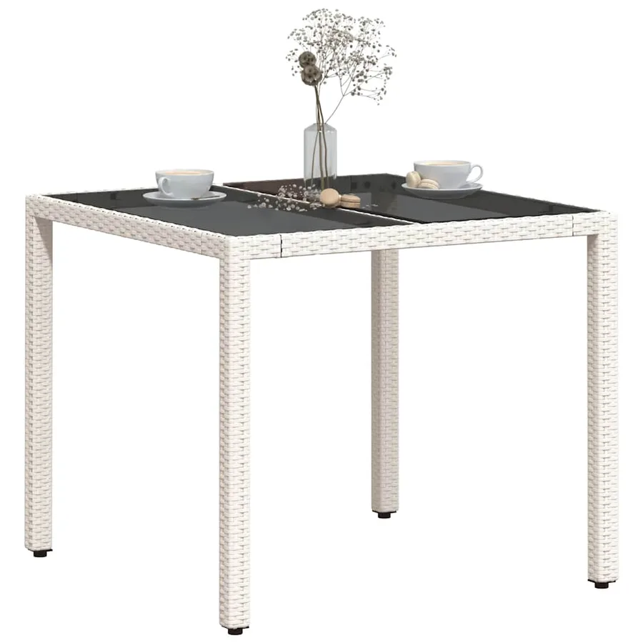 Table de jardin dessus en verre blanc 90x90x75cm résine tressée - 4