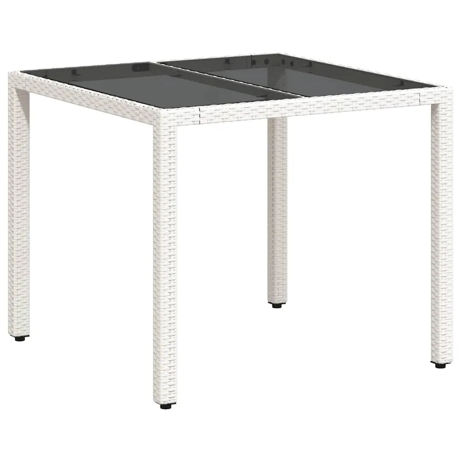 Table de jardin dessus en verre blanc 90x90x75cm résine tressée - 7