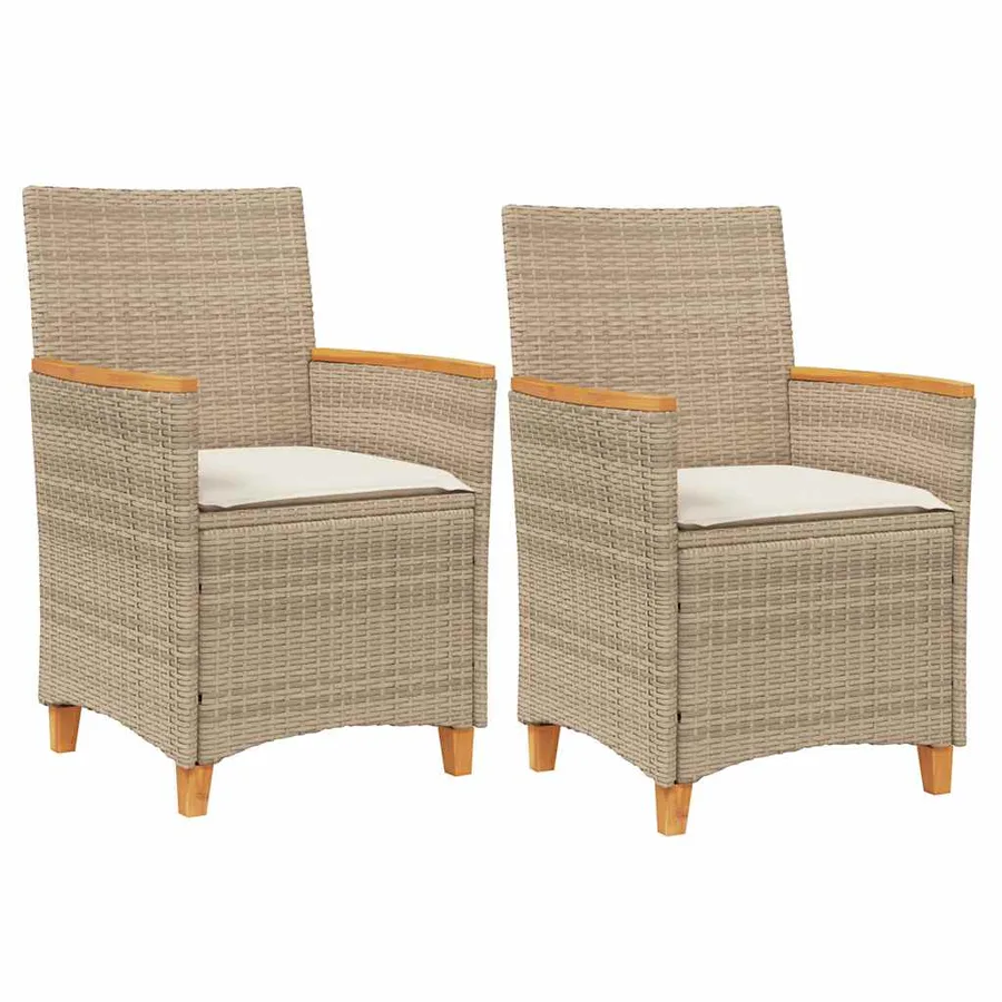 Chaises de jardin coussins lot de 2 beige résine tressée bois - 2