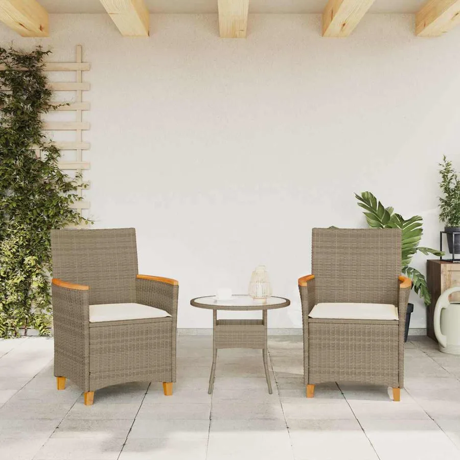 Chaises de jardin coussins lot de 2 beige résine tressée bois - 3