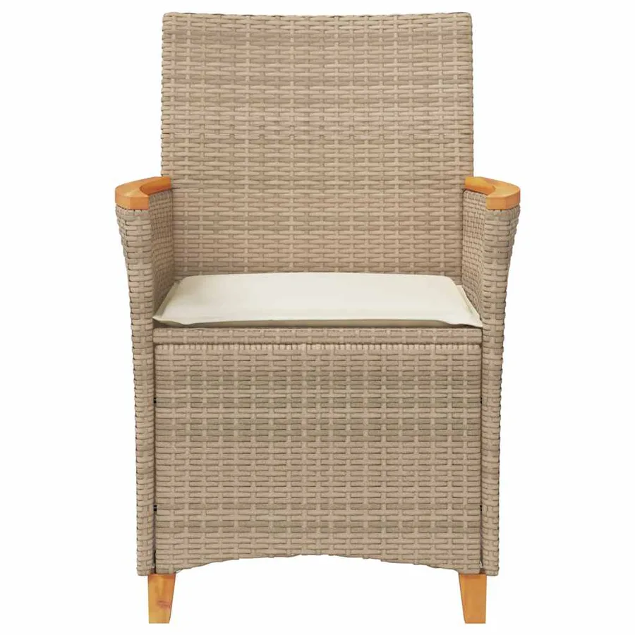 Chaises de jardin coussins lot de 2 beige résine tressée bois - 5