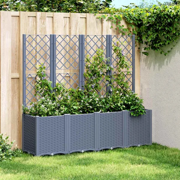 Jardinière avec treillis bleu gris 160x40x140 cm PP