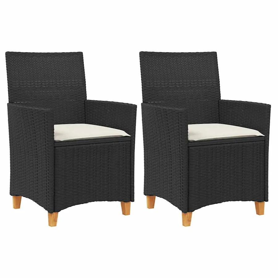 Chaises de jardin coussins lot de 2 noir résine tressée et bois - 2