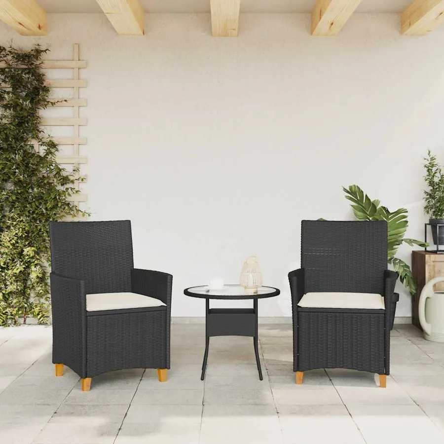 Chaises de jardin coussins lot de 2 noir résine tressée et bois - 3