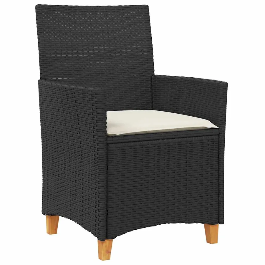 Chaises de jardin coussins lot de 2 noir résine tressée et bois - 4